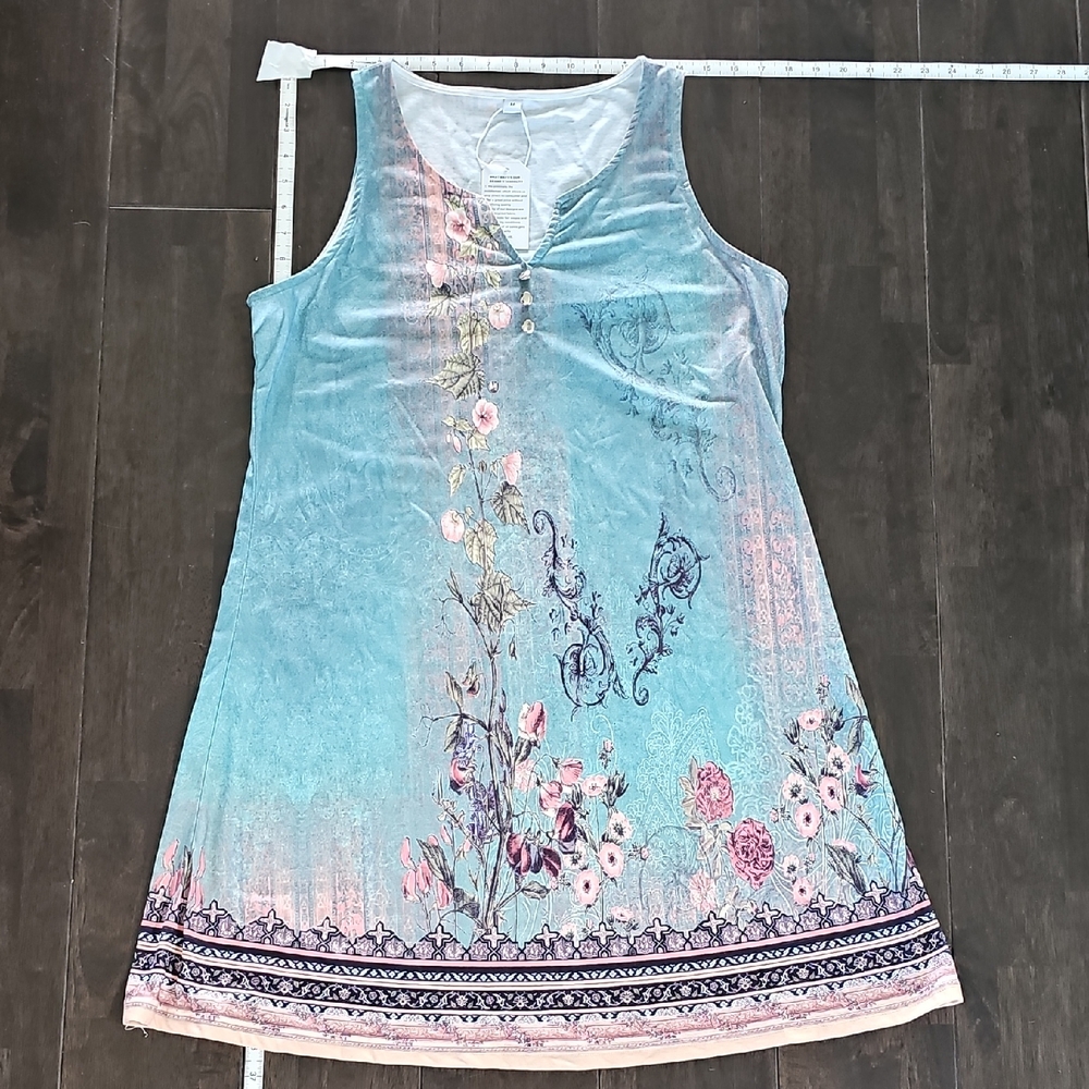 Floral Sleeveless Dress in Blue and Pink